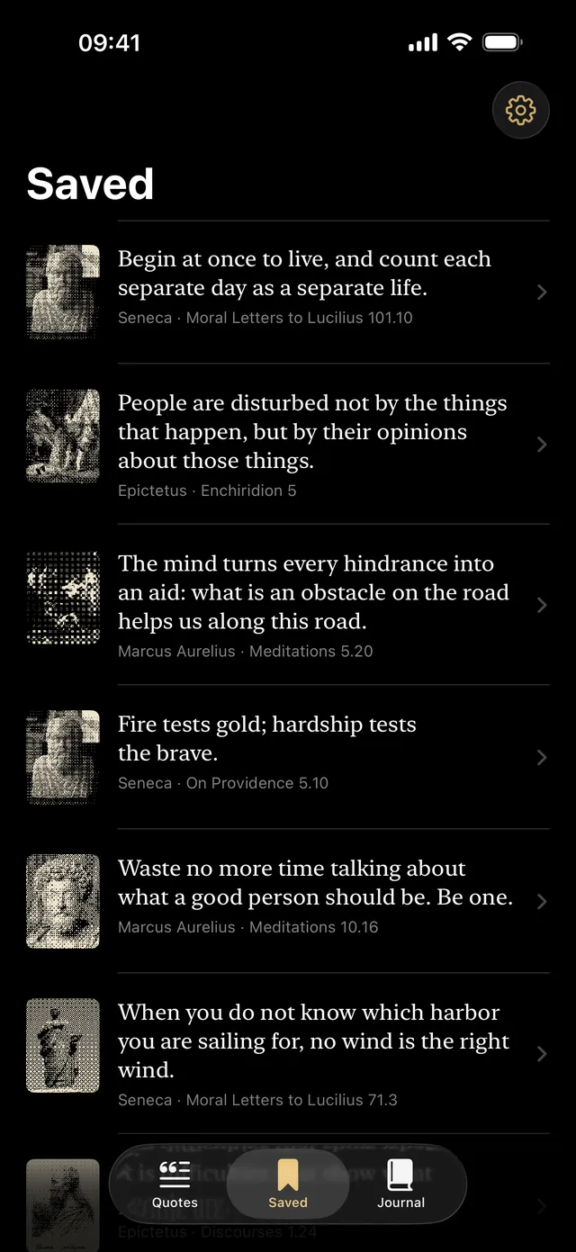The list of Saved Quotes